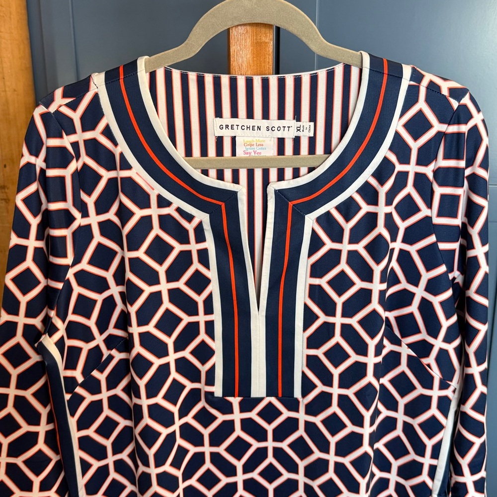 Gretchen Scott Designs Navy & Pink Geometric Shift Dress PRISTINE NWOT
